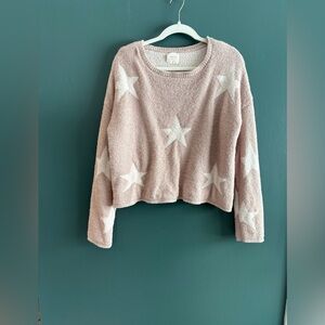 Harper Heritage Star-Print Cropped Loungewear Crewneck Sweater in Blush sz M EUC